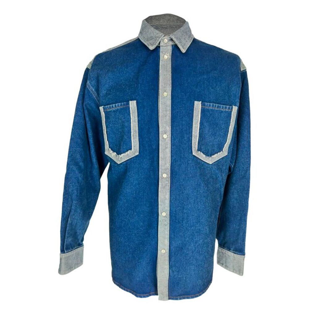 Marni Two-Tone Denim Button Down Shirt in Blue Cotton